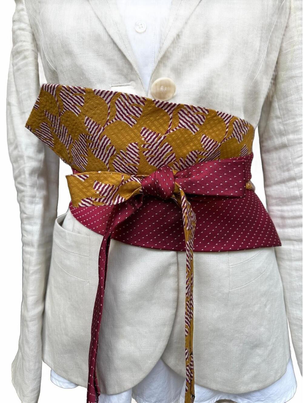 Upcycled Silk Necktie Obi Belt | Handmade Corset Style Belt | One-of-a-Kind | OS - Picture 3 of 7